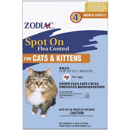 Zodiac Spot on Flea Controller for Cats & Kittens - 4 Pack